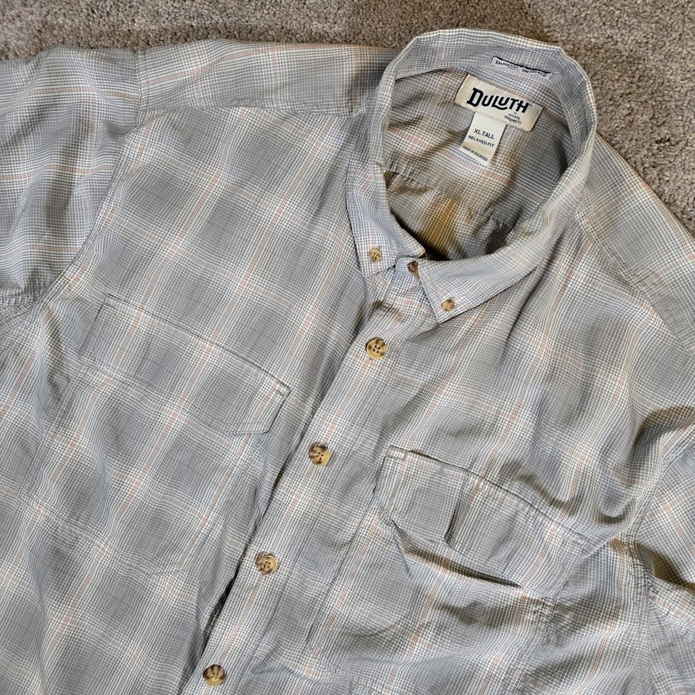 Duluth Trading Co. Men's Plaid Short Sleeve Button Up XL Tall Relaxed Untucked